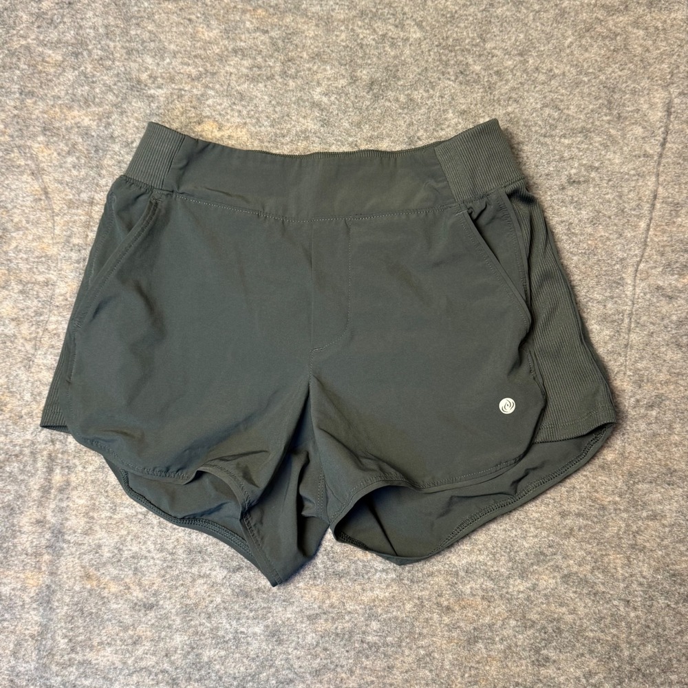 Apana Active Running Shorts Womens XS Dark Green Ribbed Side Pockets Athletic